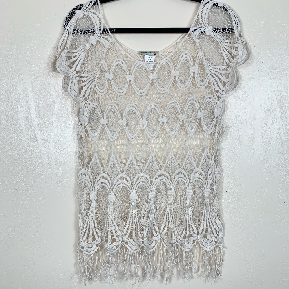 Vivid importers Ivory Short sleeve crochet top